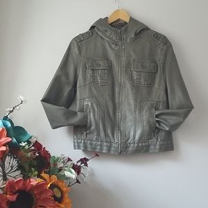 Miss Sixty gray hooded pleather jacket